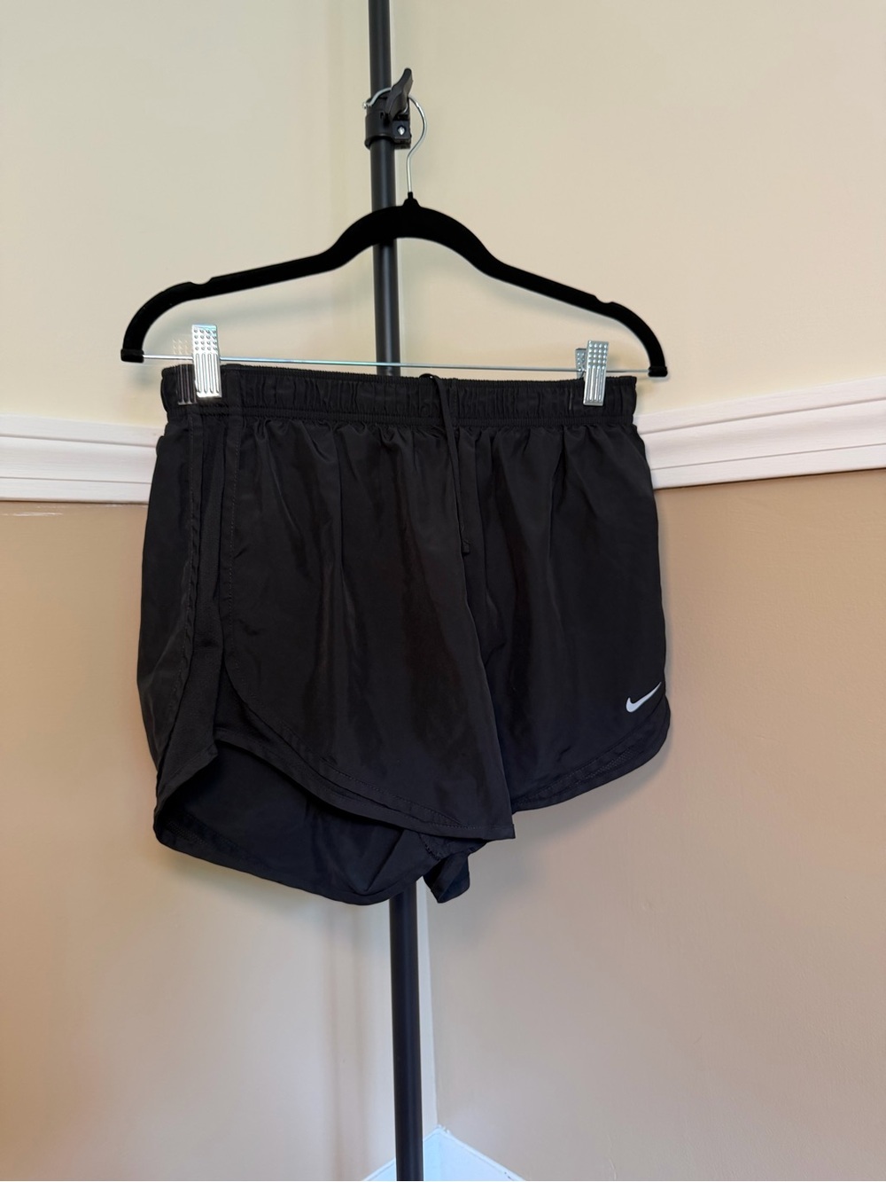 Nike Women’s Black Athletic Running Shorts with White Swoosh
